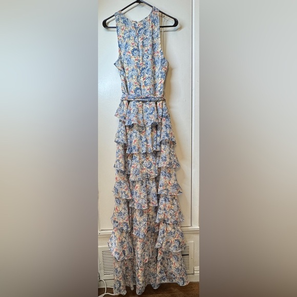Lauren Ralph Lauren Floral Crinkle Georgette Halter Criss Cross Ruffle Dress 16 - Picture 12 of 16